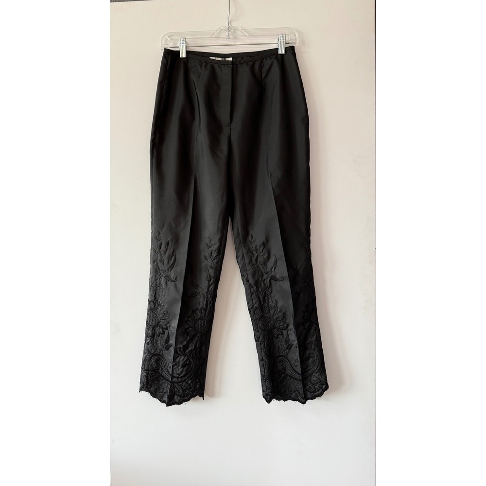 Vintage Renfrew Size 6 Black Floral Embroidered Trouser Pants Made in USA Pin Up